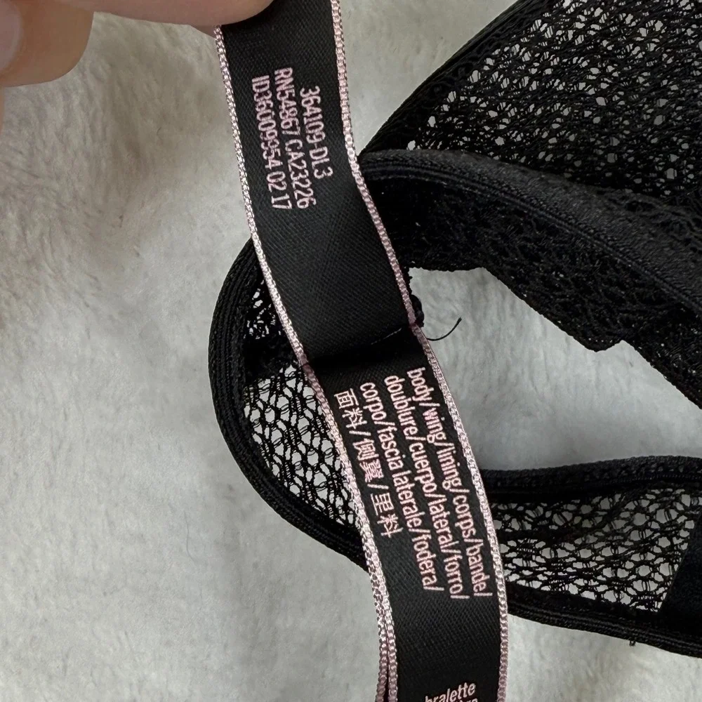 Victoria's‎ Secret Black Sheer Mesh Strappy Bralette Front Clasp 364109 Small
